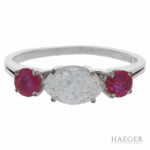 Ring Gr.51 Weißgold 750 / 18K mit 1ct Diamant Marquise und 0,2ct Rubine - Bild 2 Vorschau