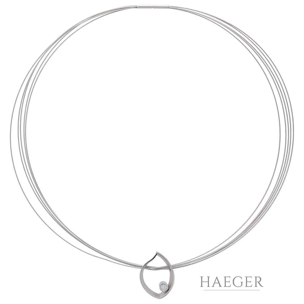 Damen Collier Weißgold 750 / 18 Kt. m. Diamant Anhänger Platin ca. 0,12ct.