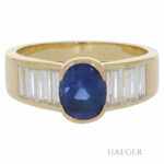 Saphir Ring Gr.58 Gelbgold 750 / 18K mit 1ct Diamant Baguettes Vorschau