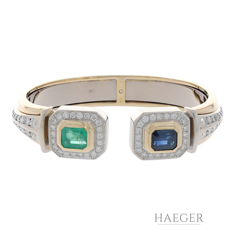 Armreif 17cm Gelbgold 750 / 18K mit Diamanten Smaragd Saphir