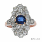 Art Deco Ring Gr.53,5 Roségold 585 / 14K mit 2,5ct Altschliff und Saphir - Bild 2 Vorschau