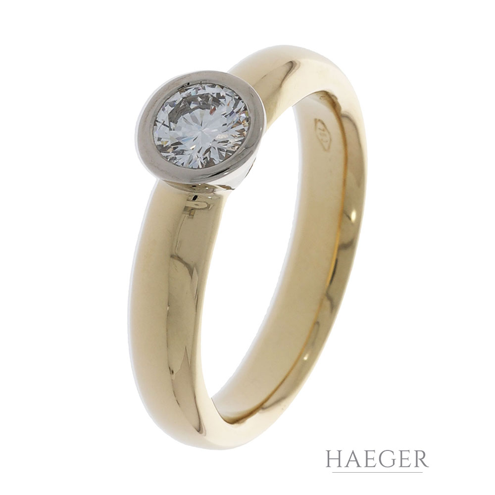 Solitärring Gr.54 Gelb- Weißgold 750 / 18K mit 0,5ct Diamant