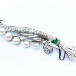Florale Turmalin Brosche ca. 0,5ct Diamanten Zuchtperlen um 1950/60 Weißgold 18K Vorschau
