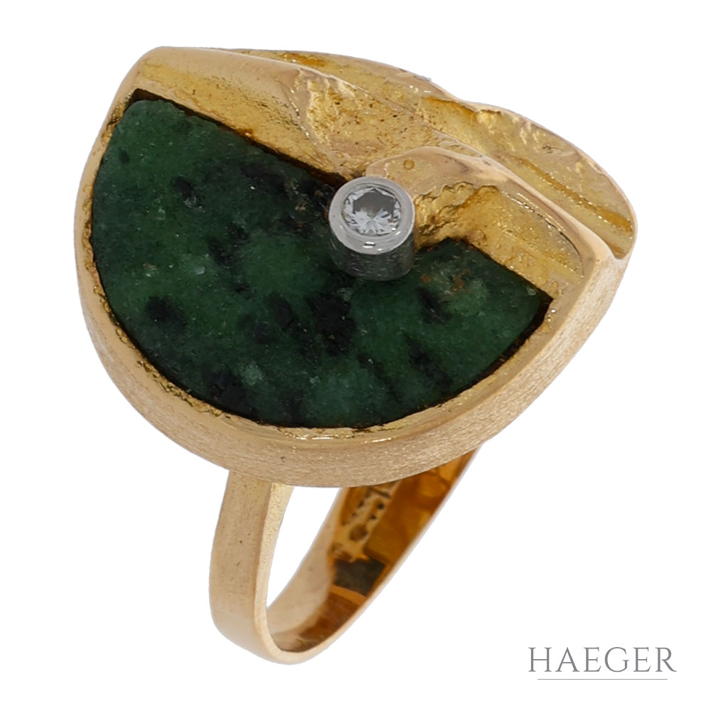 Lapponia Ring Gr.54 Gelbgold 750 / 18K mit Diamant und Rohedelstein