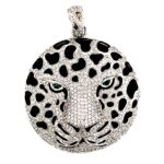 Diamant Anhänger ca. 2 ct Leopardenkopf Onyx Smaragden Weißgold 750/ 18K Vorschau