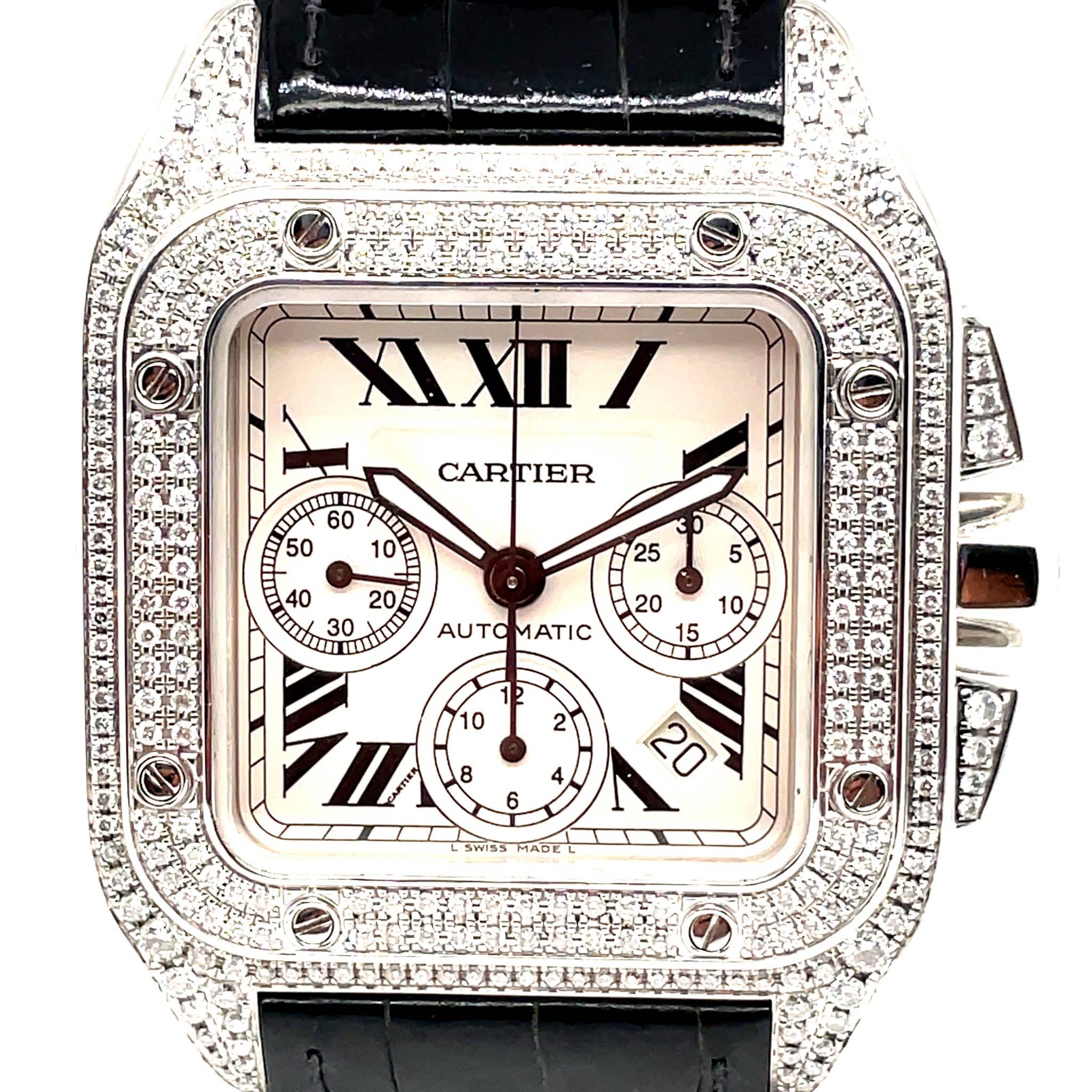 Cartier Santos 100 Xl Ref. 2740 W20090X8 Chronograph Stahl Diamond Iced Out Full Set - Bild 2