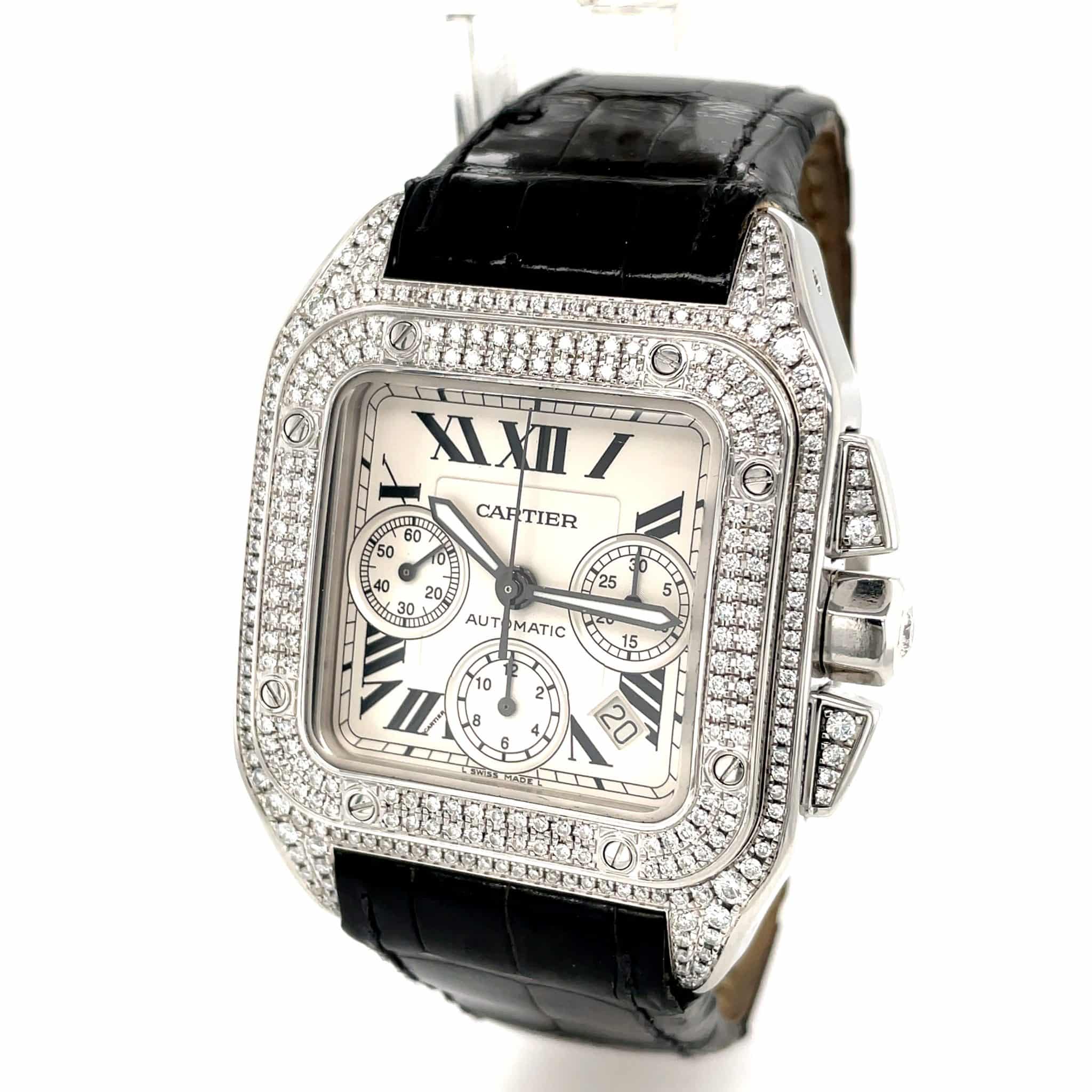 Cartier Santos 100 Xl Ref. 2740 W20090X8 Chronograph Stahl Diamond Iced Out Full Set - Bild 3