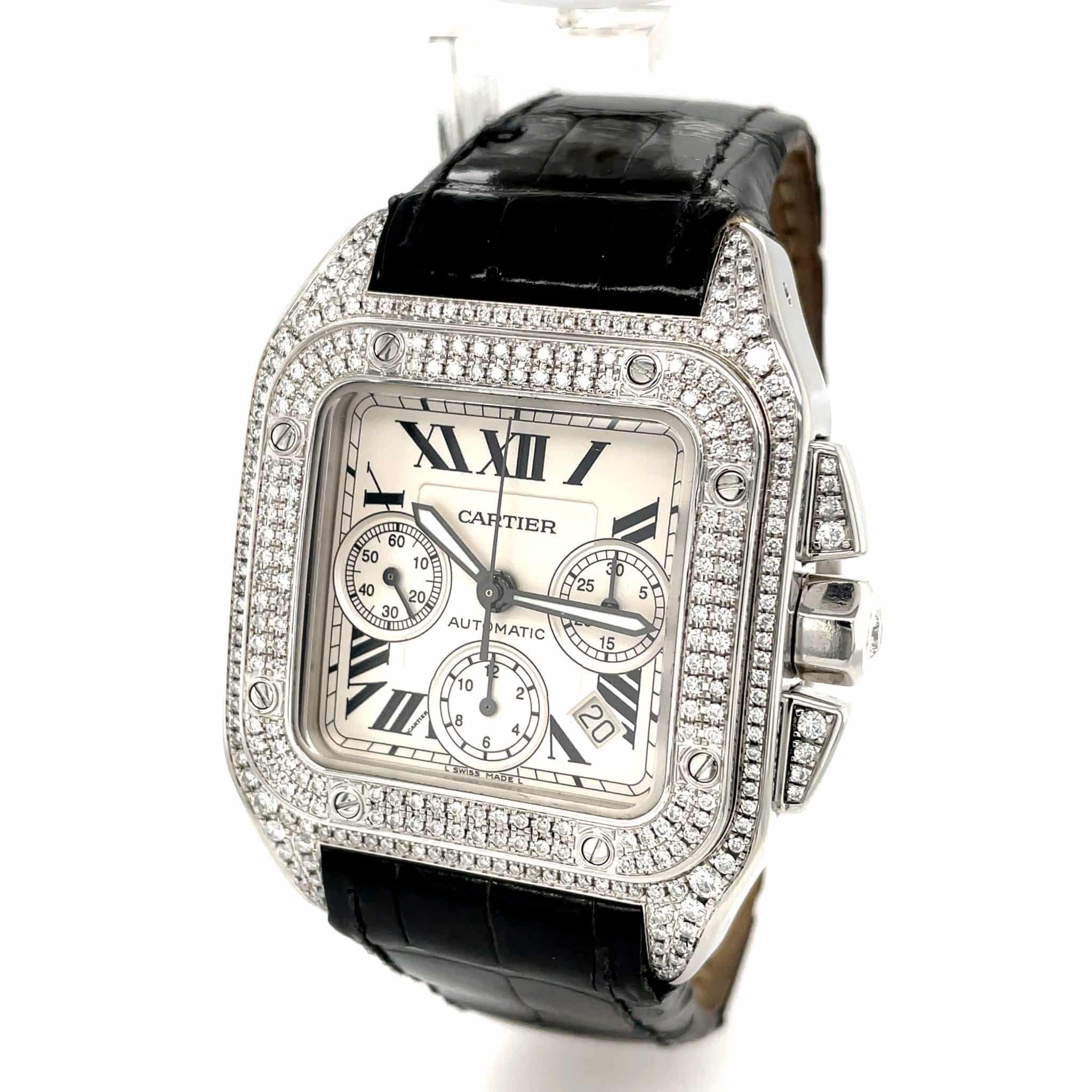 Cartier Santos 100 Xl Ref. 2740 W20090X8 Chronograph Stahl Diamond Iced Out Full Set