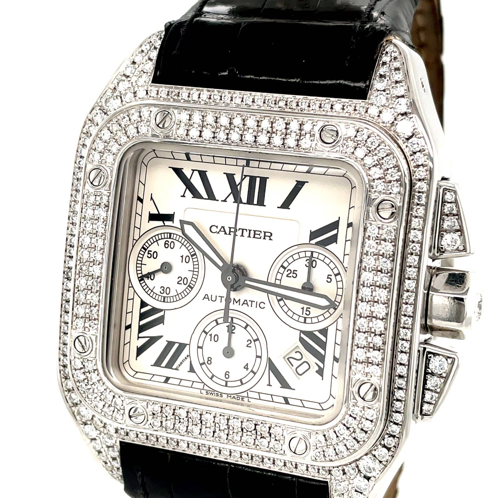 Cartier Santos 100 Xl Ref. 2740 W20090X8 Chronograph Stahl Diamond Iced Out Full Set - Bild 4