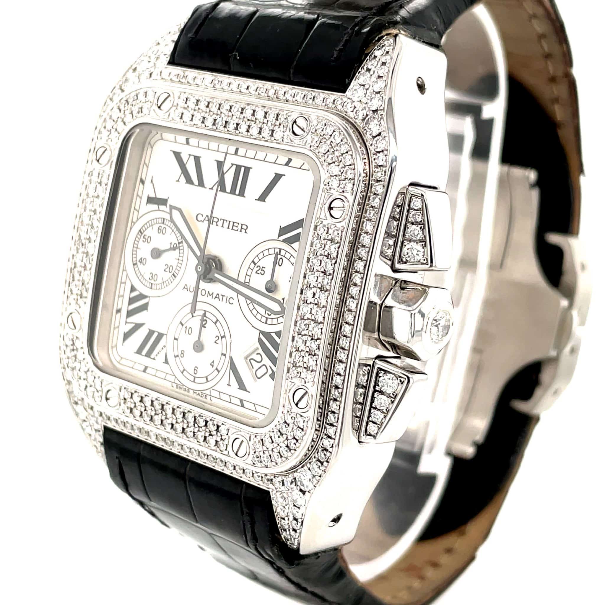 Cartier Santos 100 Xl Ref. 2740 W20090X8 Chronograph Stahl Diamond Iced Out Full Set - Bild 5