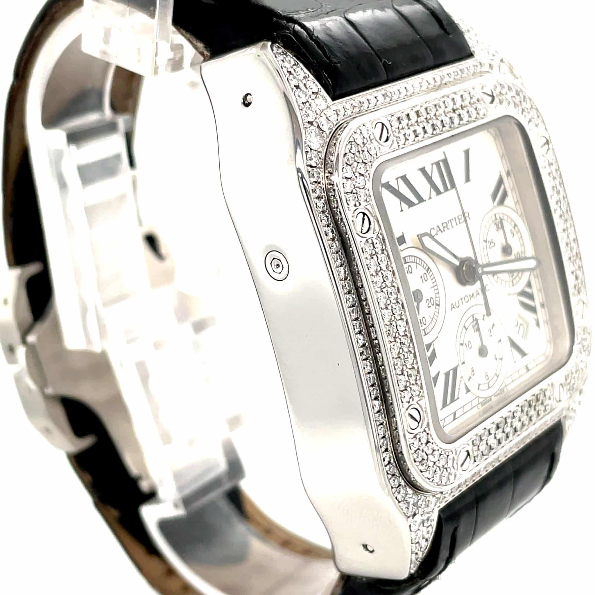 Cartier Santos 100 Xl Ref. 2740 W20090X8 Chronograph Stahl Diamond Iced Out Full Set - Bild 6