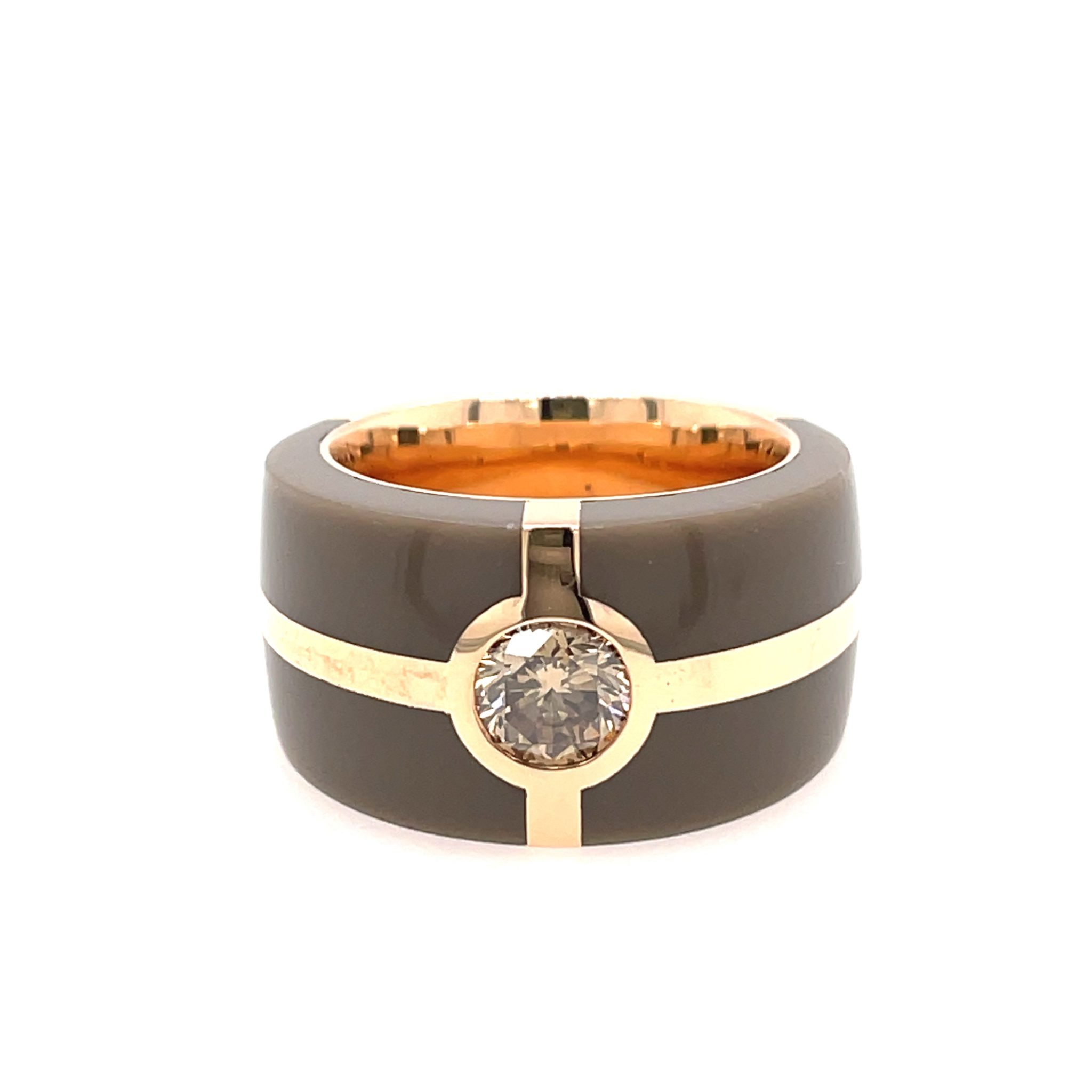 Carsten Fischer Ring Gr.57 ca. 1,0 ct braunem Diamant Gelbgold 750/ 18K