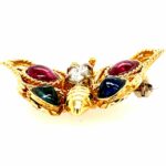 Schmetterling Diamantbrosche ca. 0,20 ct Gelbgold 585/ 14K Farbsteinen - Bild 4 Vorschau