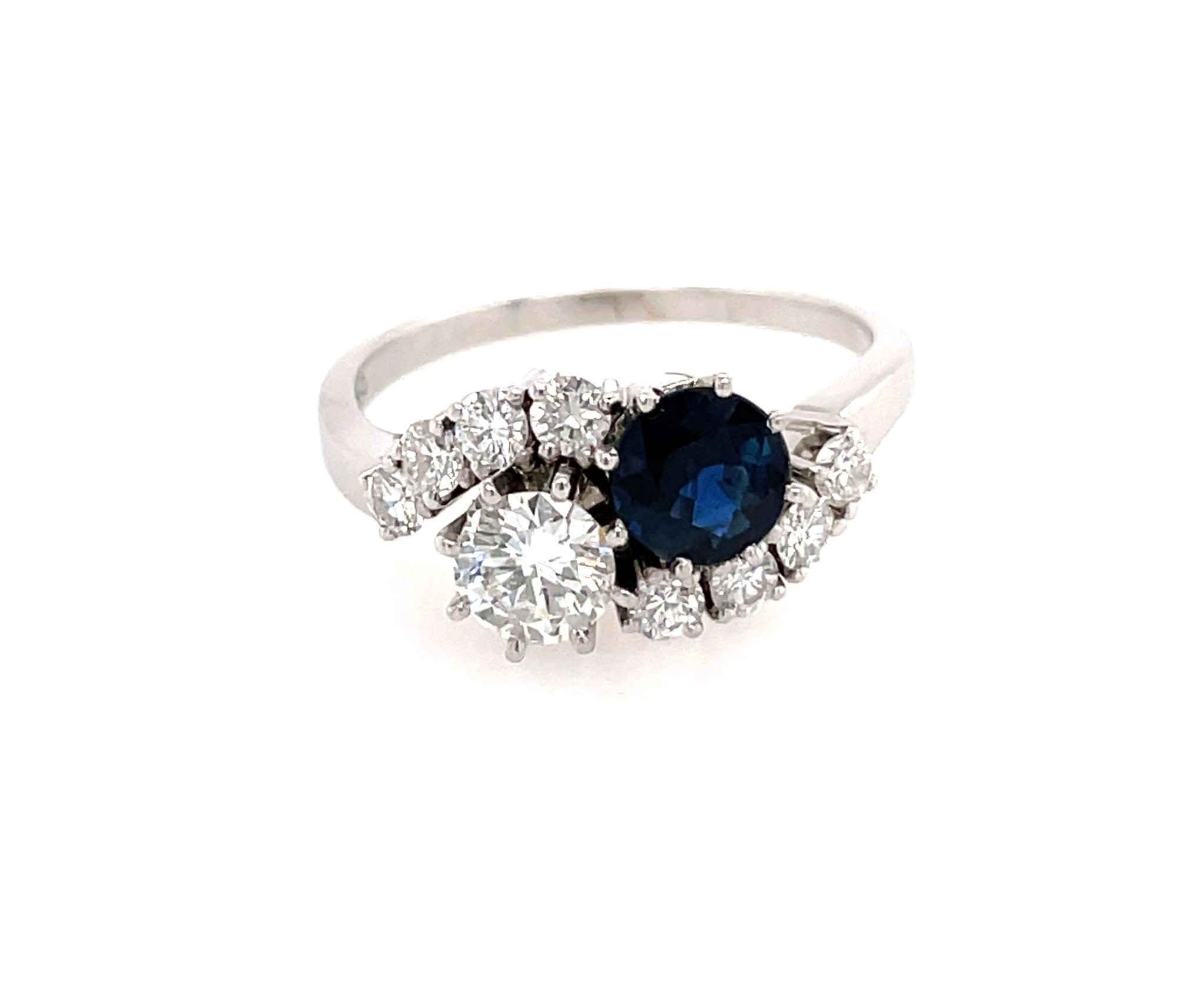 Toi et Moi Saphir Ring Gr.58 ca.1,0ct Diamanten Weißgold 750/ 18K