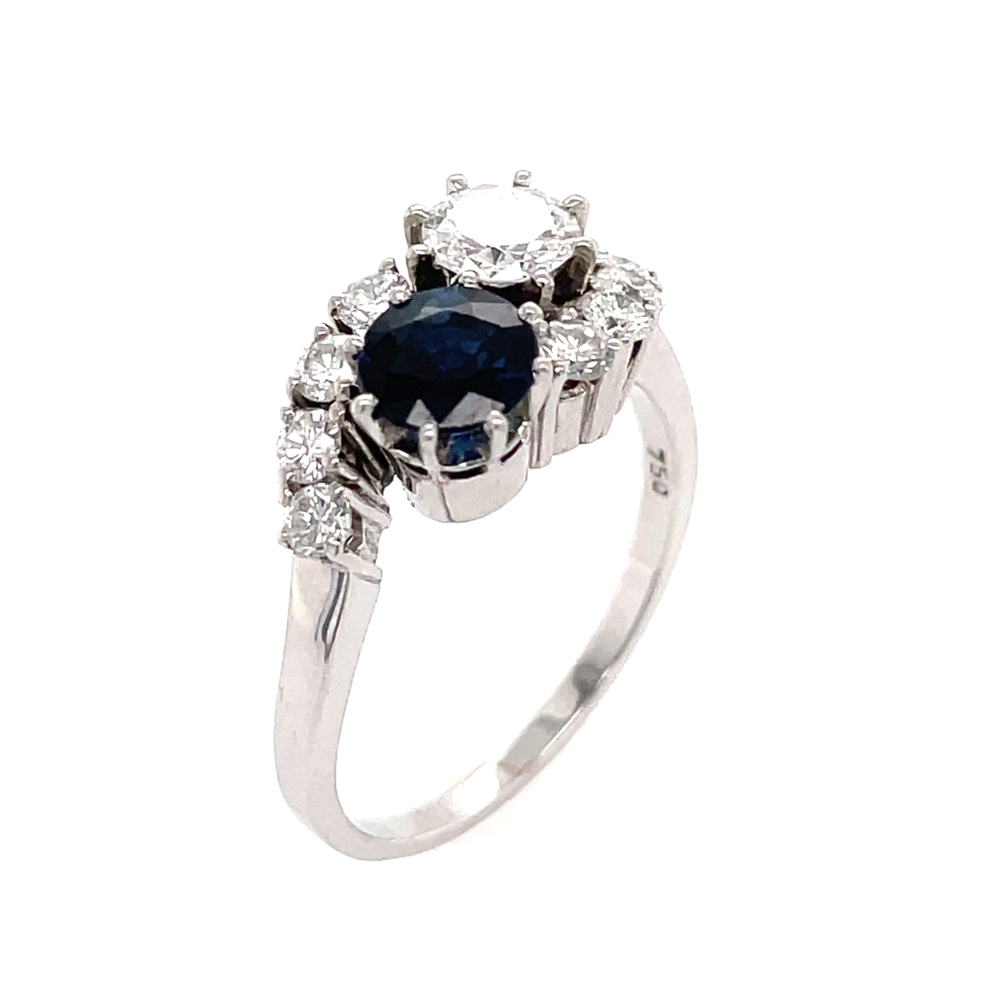 Toi et Moi Saphir Ring Gr.58 ca.1,0ct Diamanten Weißgold 750/ 18K - Bild 2