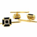 Onyx Manschettenknöpfe Diamanten Bicolor 750/ 18K - Bild 3 Vorschau