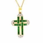 Smaragd „Kreuz“ Kette ca. 0,20 ct Brillanten Gold Kette Gelbgold 750/ 18K Vorschau