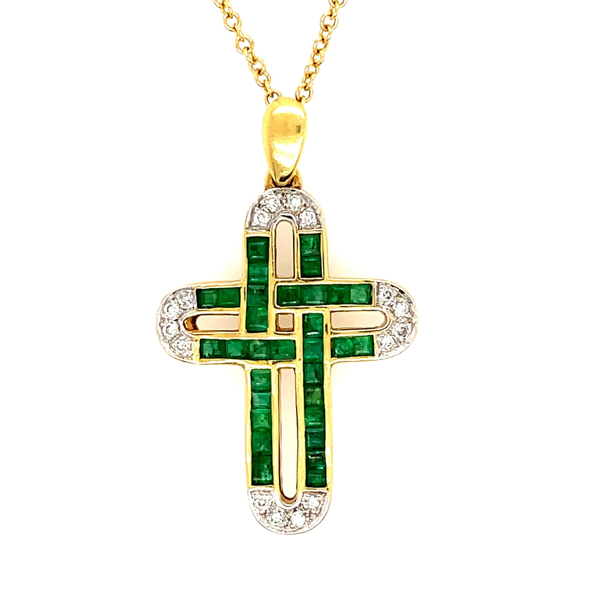 Smaragd „Kreuz“ Kette ca. 0,20 ct Brillanten Gold Kette Gelbgold 750/ 18K