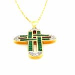 Smaragd „Kreuz“ Kette ca. 0,20 ct Brillanten Gold Kette Gelbgold 750/ 18K - Bild 3 Vorschau