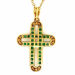 Smaragd „Kreuz“ Kette ca. 0,20 ct Brillanten Gold Kette Gelbgold 750/ 18K - Bild 2 Vorschau