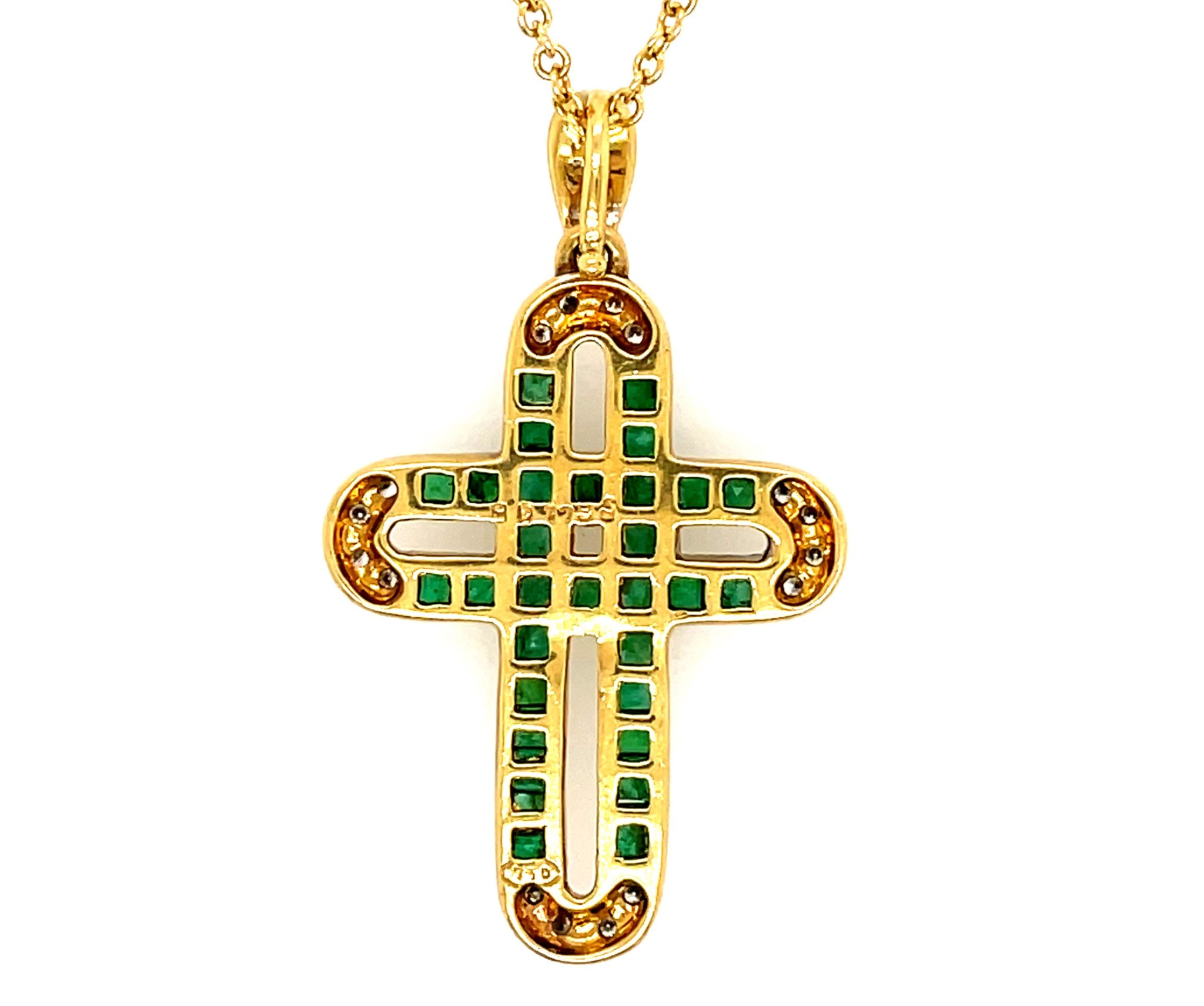 Smaragd „Kreuz“ Kette ca. 0,20 ct Brillanten Gold Kette Gelbgold 750/ 18K - Bild 2