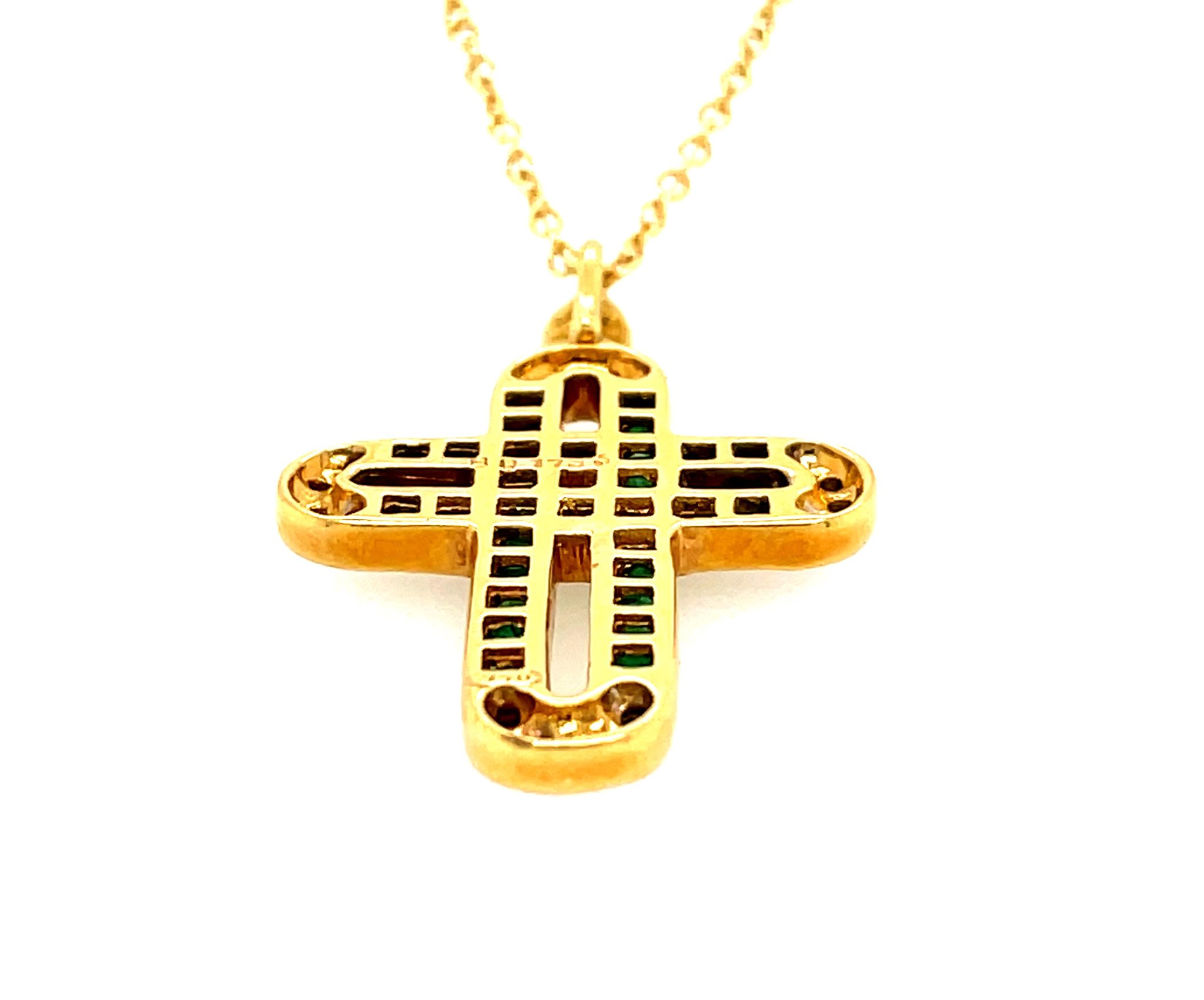 Smaragd „Kreuz“ Kette ca. 0,20 ct Brillanten Gold Kette Gelbgold 750/ 18K - Bild 4