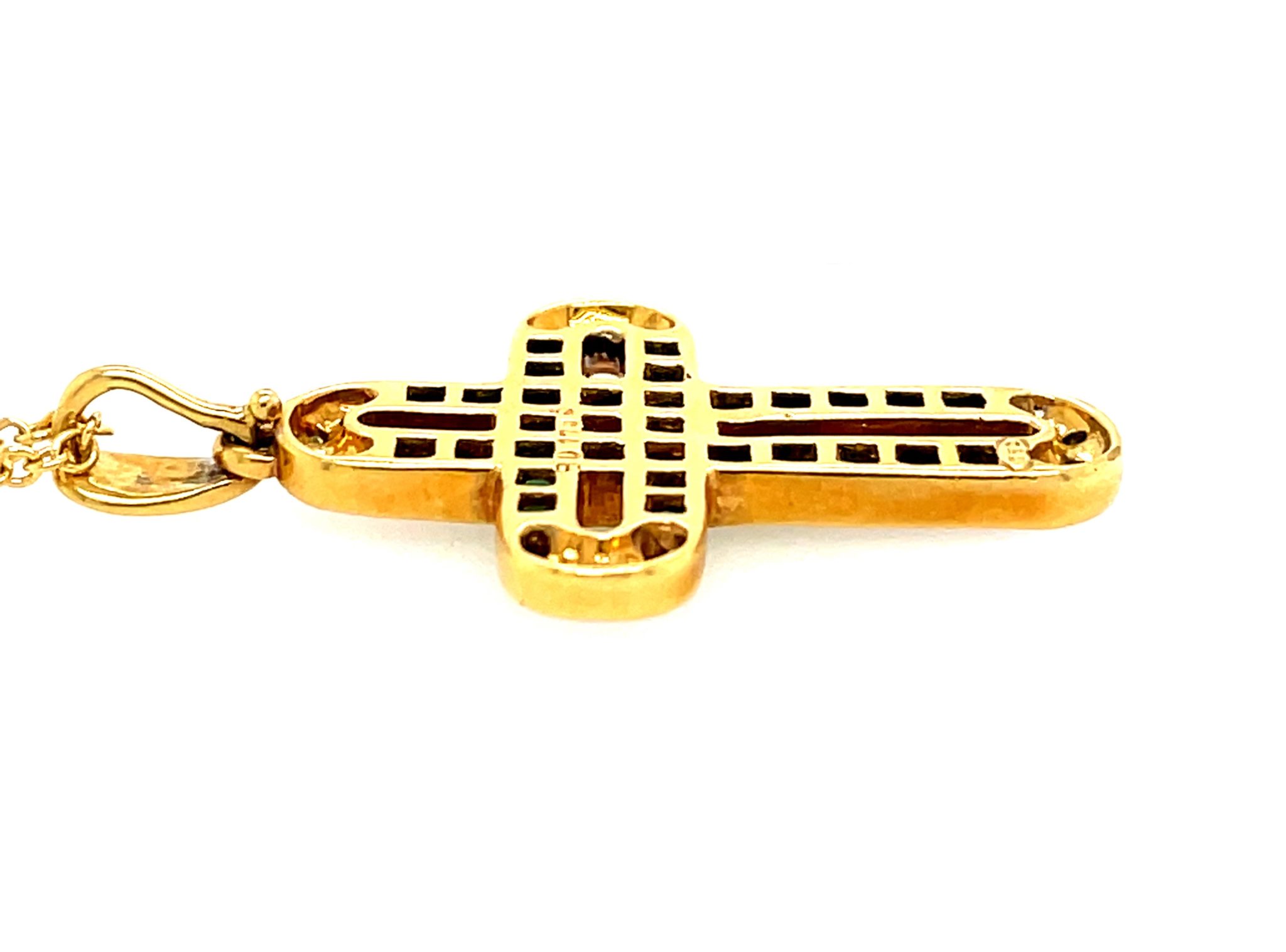Smaragd „Kreuz“ Kette ca. 0,20 ct Brillanten Gold Kette Gelbgold 750/ 18K - Bild 5