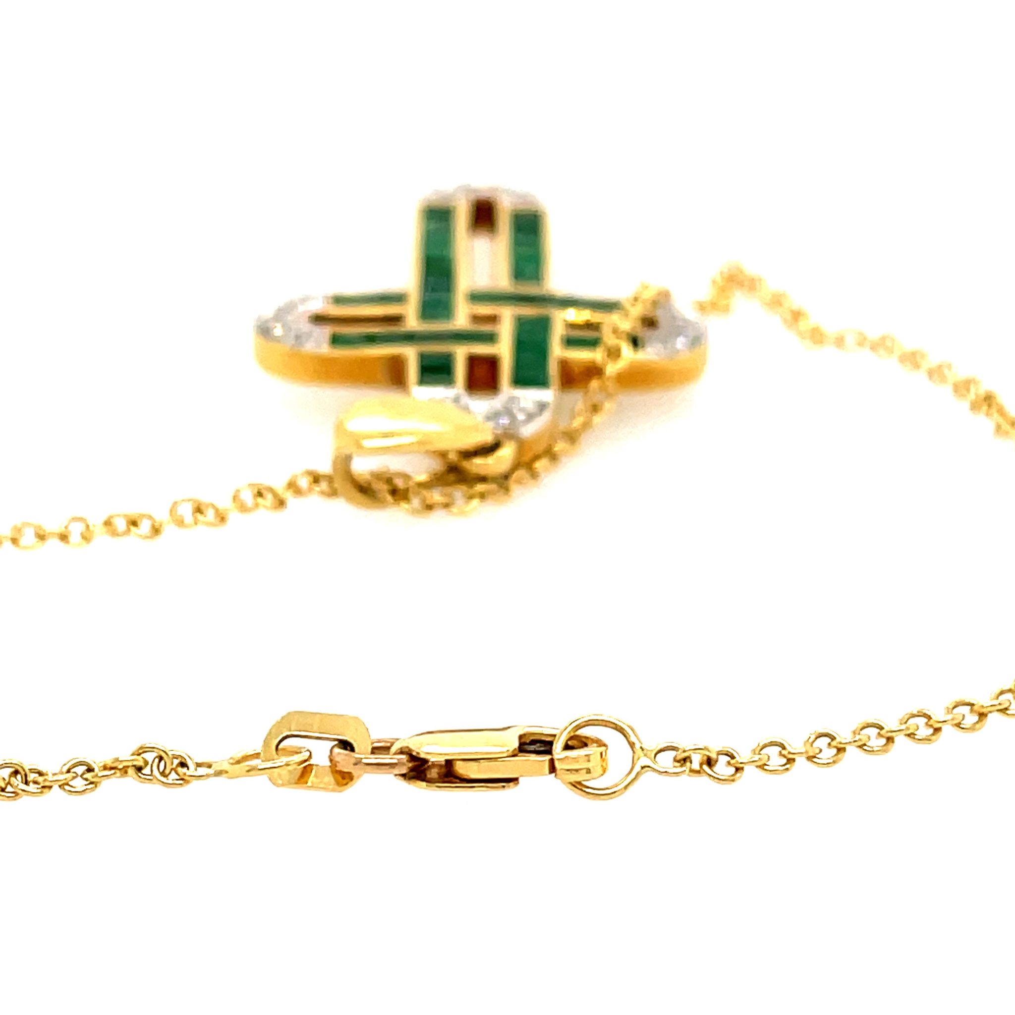 Smaragd „Kreuz“ Kette ca. 0,20 ct Brillanten Gold Kette Gelbgold 750/ 18K - Bild 7