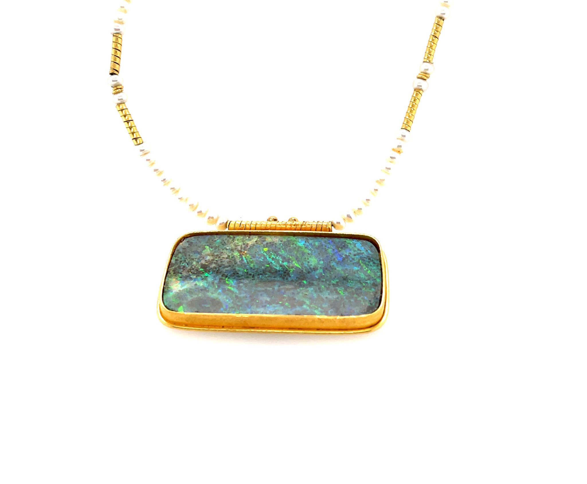 Opal Kette Perlenbesatz Gold Kette Gelbgold 750/ 18K