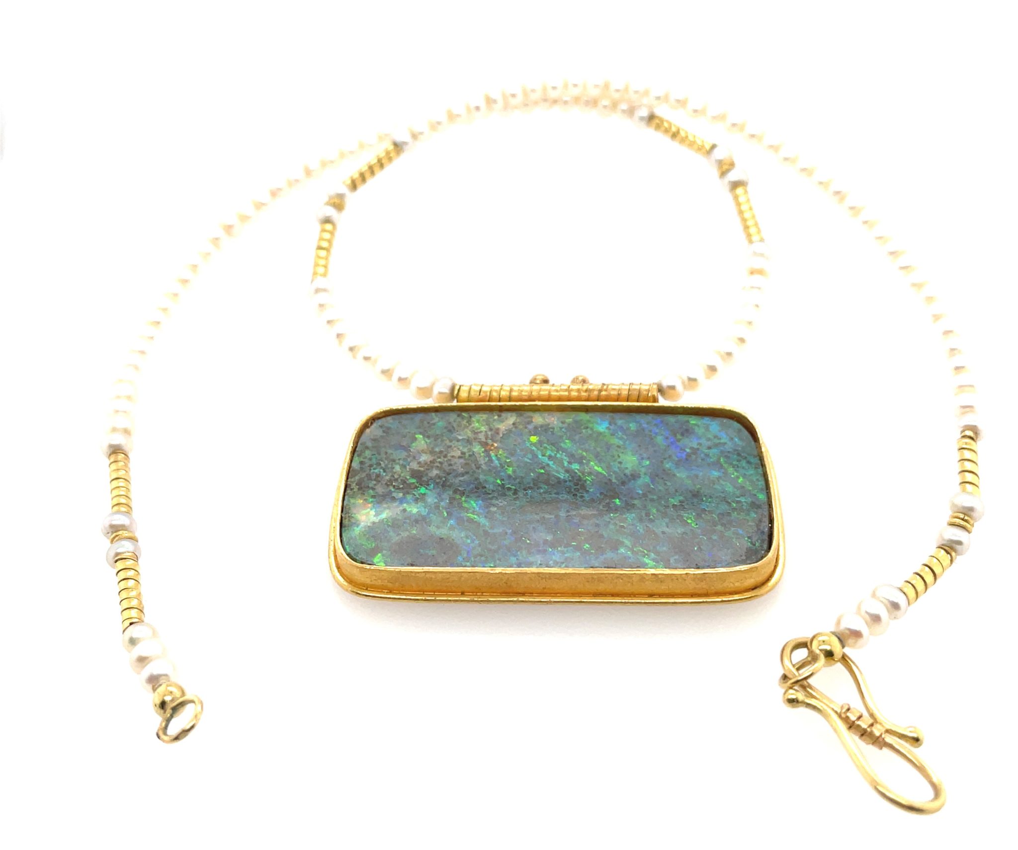 Opal Kette Perlenbesatz Gold Kette Gelbgold 750/ 18K - Bild 4