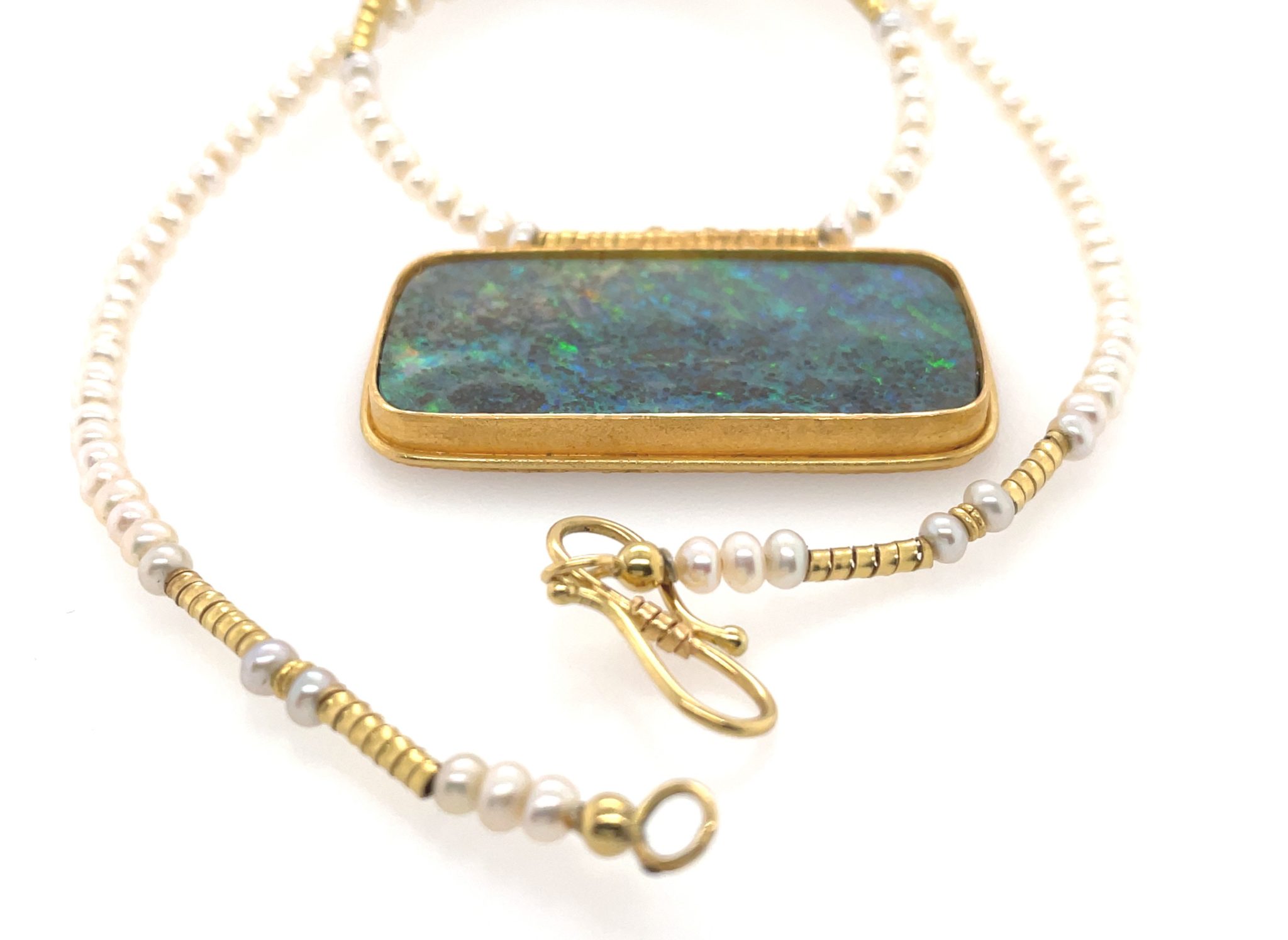 Opal Kette Perlenbesatz Gold Kette Gelbgold 750/ 18K - Bild 5