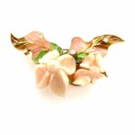 Florale Korallen Brosche Emaille Diamanten Gelbgold 750/ 18K Vorschau