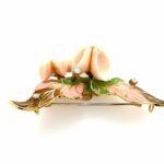 Florale Korallen Brosche Emaille Diamanten Gelbgold 750/ 18K - Bild 3 Vorschau