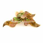 Florale Korallen Brosche Emaille Diamanten Gelbgold 750/ 18K - Bild 5 Vorschau