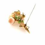 Florale Korallen Brosche Emaille Diamanten Gelbgold 750/ 18K - Bild 6 Vorschau