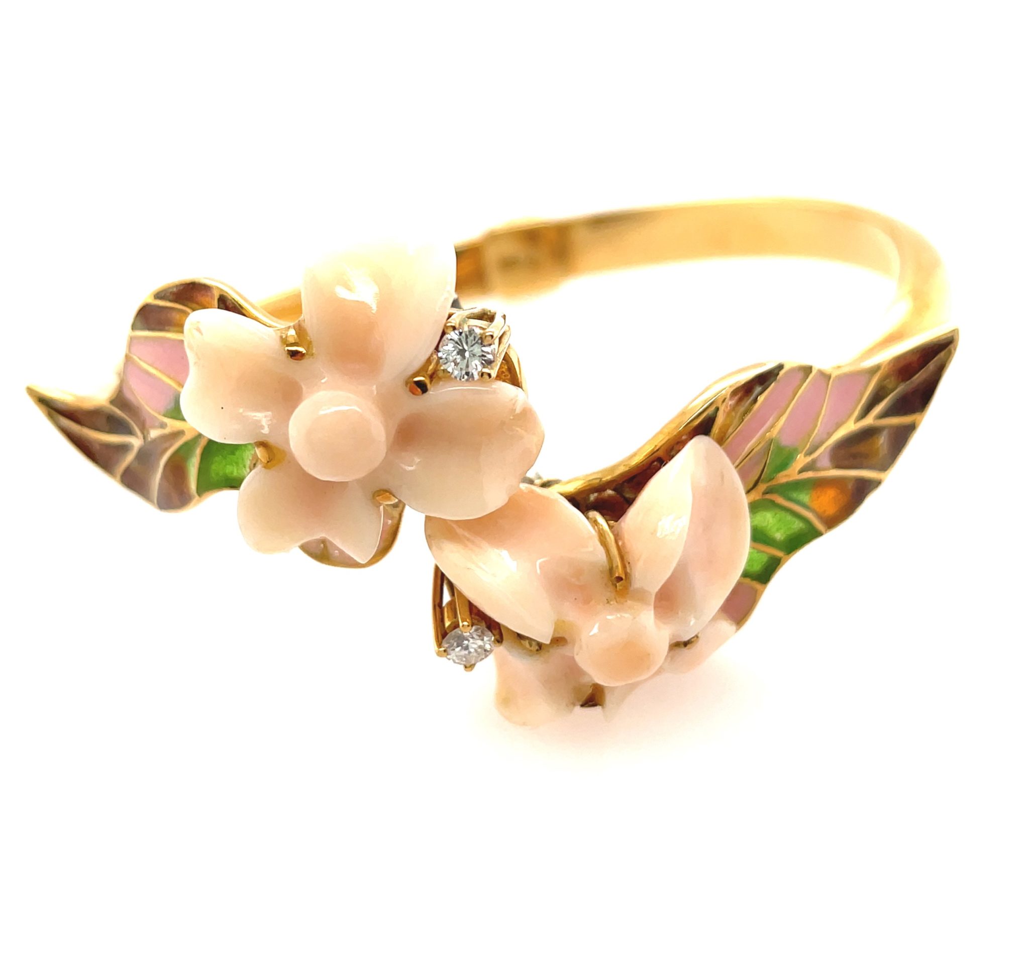Korallen Armreif Diamanten Emaille Gold Armband Gelbgold 750/ 18K