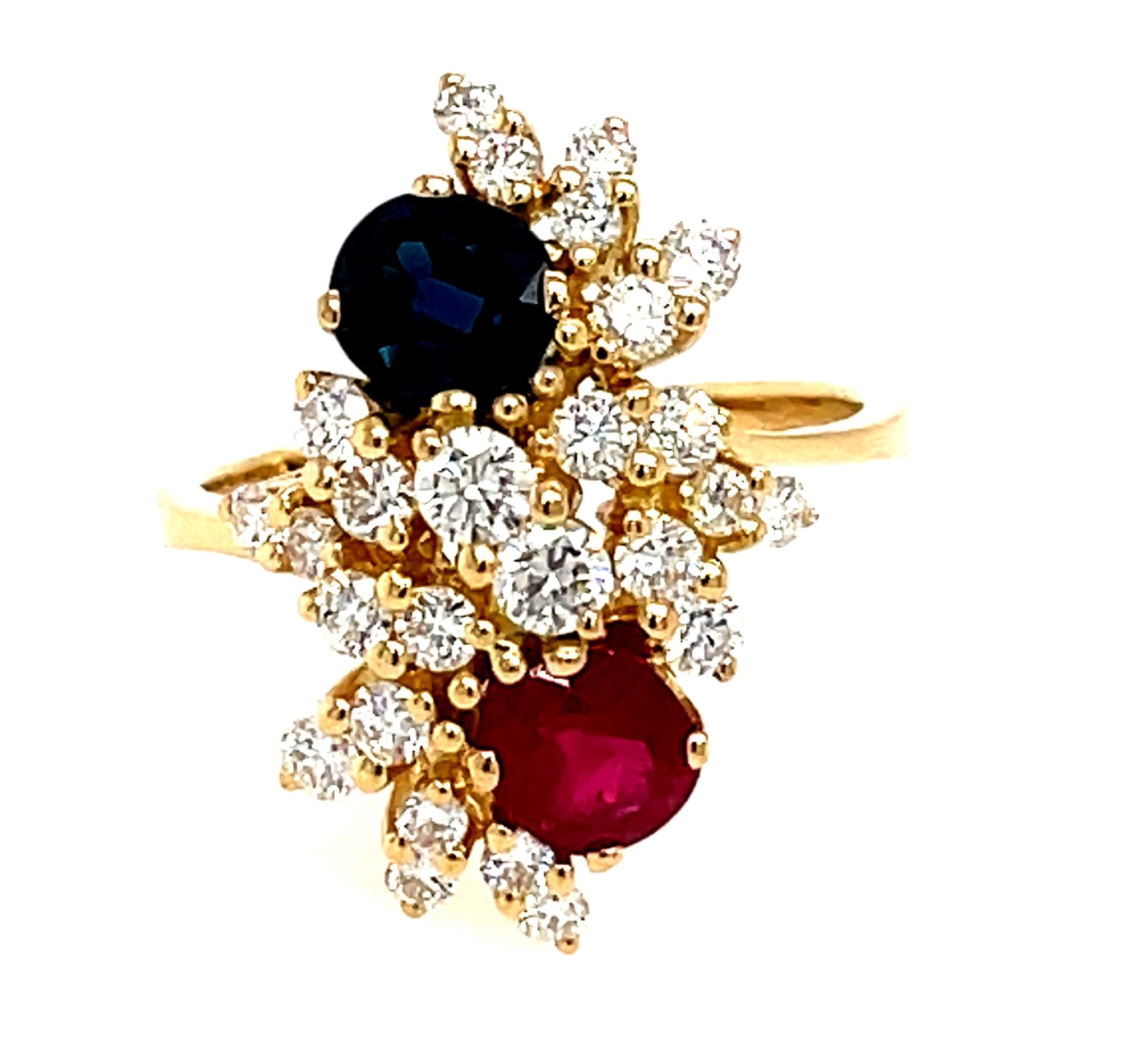 Toi et Moi Rubin Saphir Ring ca. 0,80 ct Gr. 54,5 ca. 0,91 ct Diamanten Gelbgold 750/ 18K