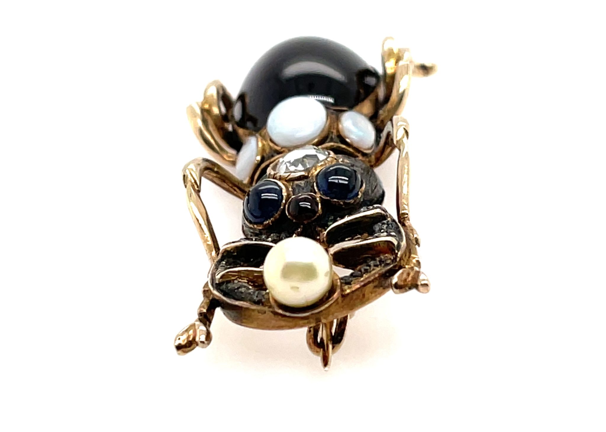 Granat „Hirschkäfer“ Brosche Diamanten, Perlen, Opalen Gelbgold 750/ 18K - Bild 2