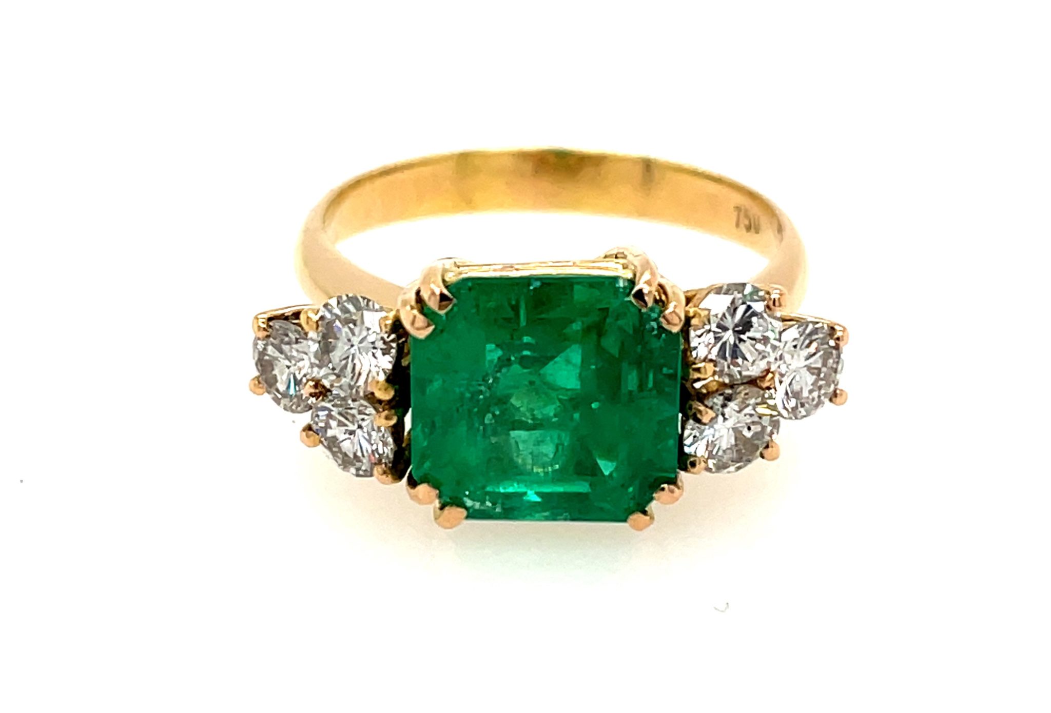Smaragd 3,78ct Ring Gr.57 ca. 0,60ct Diamanten Gelbgold 18K DSEF Zertifikat