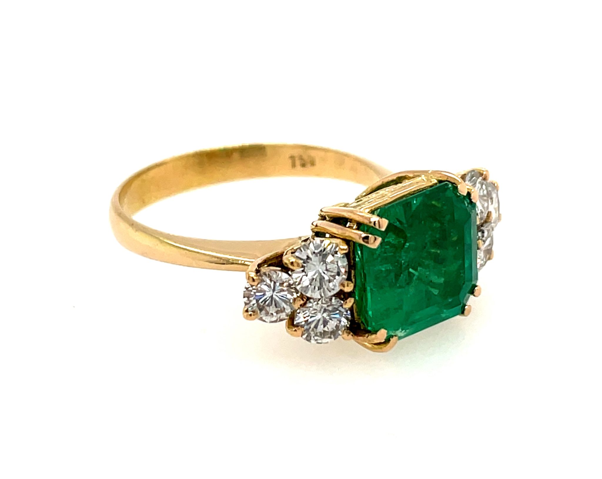 Smaragd 3,78ct Ring Gr.57 ca. 0,60ct Diamanten Gelbgold 18K DSEF Zertifikat - Bild 2