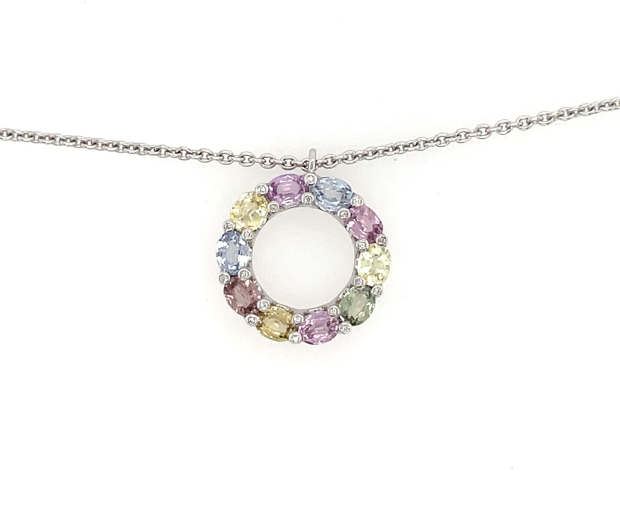 Rüschenbeck Saphir Collier 45 cm ca. 0,50 ct Diamanten Weißgold 750/ 18K
