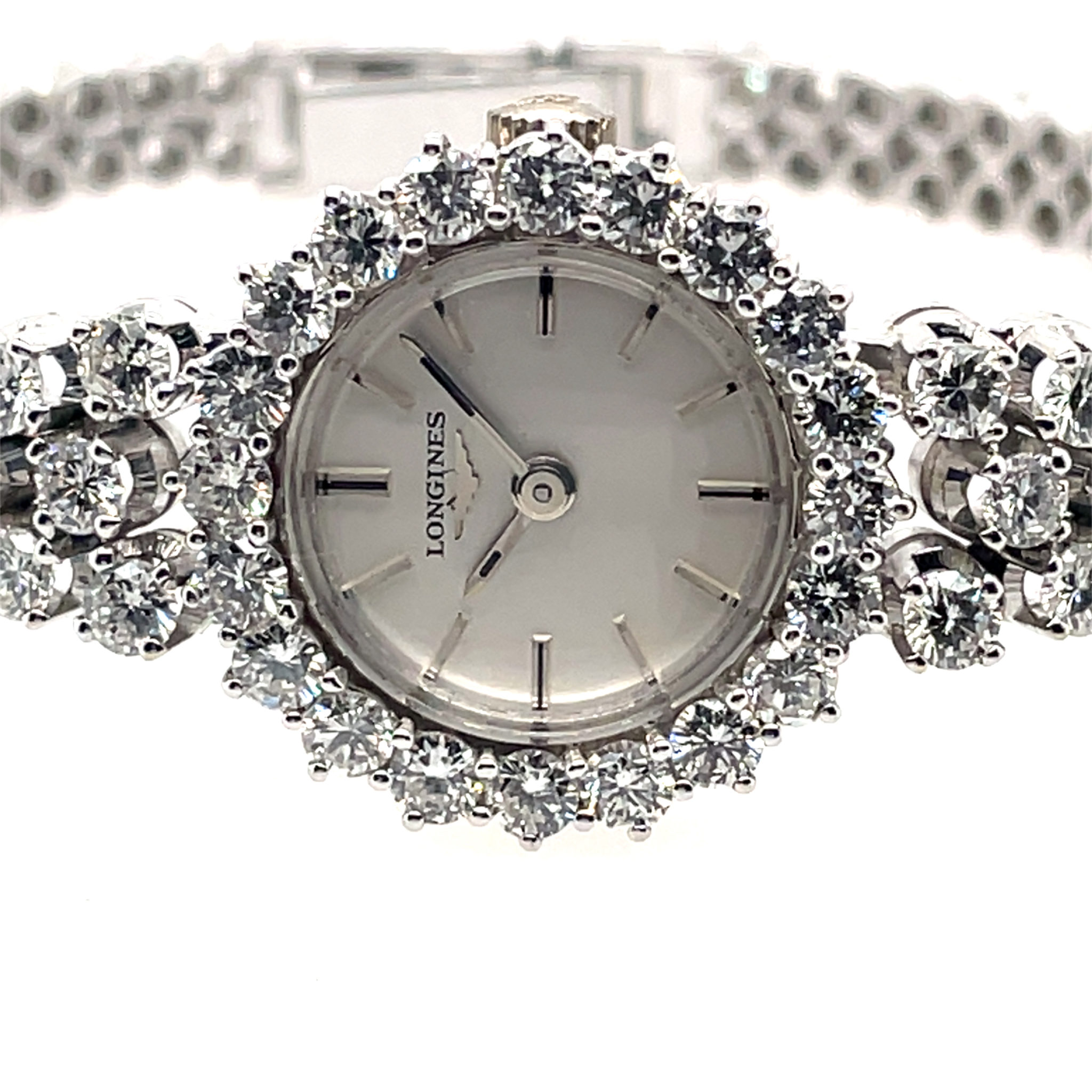 Longines Ladys Cocktail Watch 18K white gold, Diamonds 5ct. TW/vs NOS 1950-1960s ungetragen - Bild 3