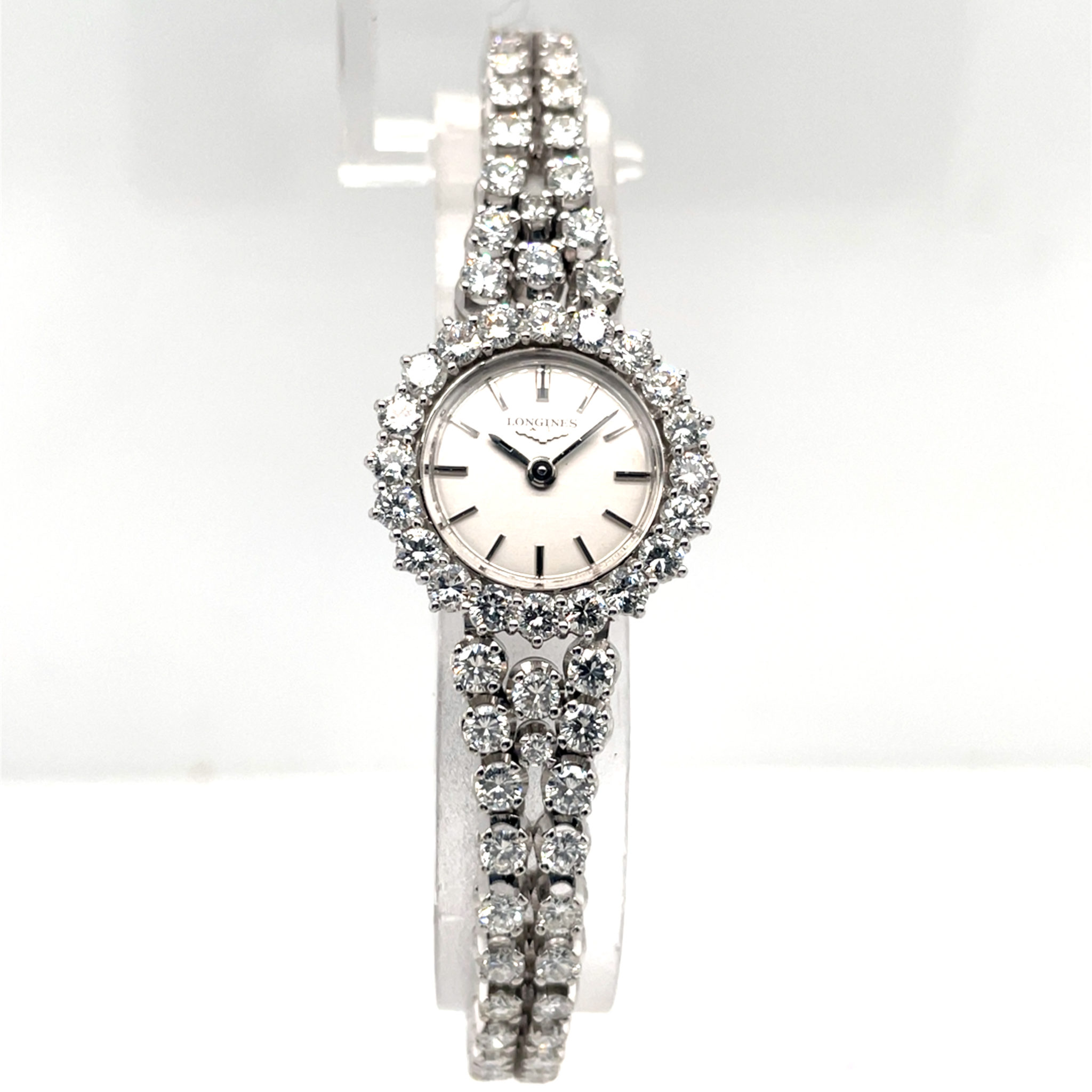 Longines Ladys Cocktail Watch 18K white gold, Diamonds 5ct. TW/vs NOS 1950-1960s ungetragen - Bild 7