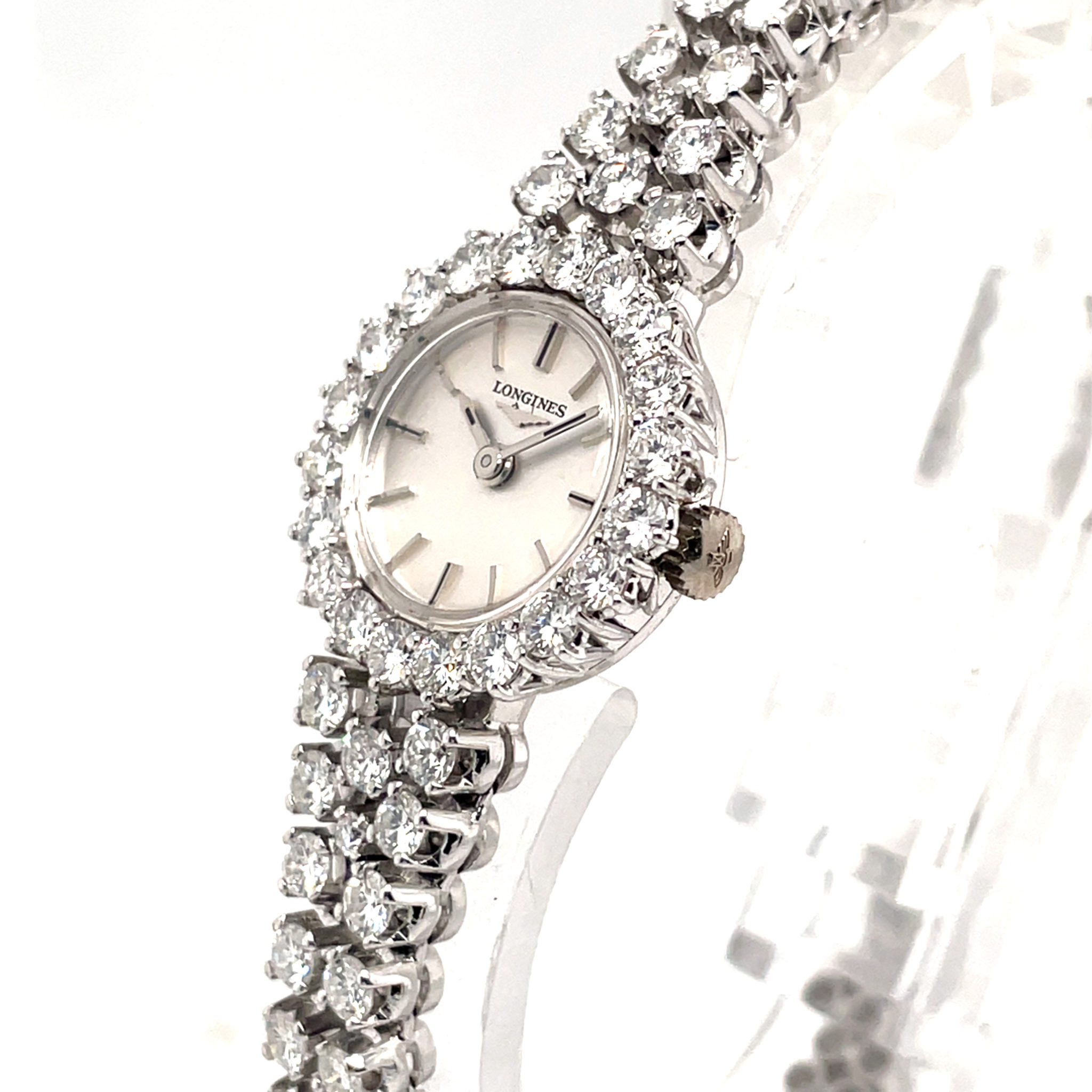 Longines Ladys Cocktail Watch 18K white gold, Diamonds 5ct. TW/vs NOS 1950-1960s ungetragen - Bild 9