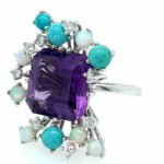 Amethyst Ring Gr. 51,5 Opale, Diamanten, Türkise Weißgold 750/ 18K - Bild 5 Vorschau