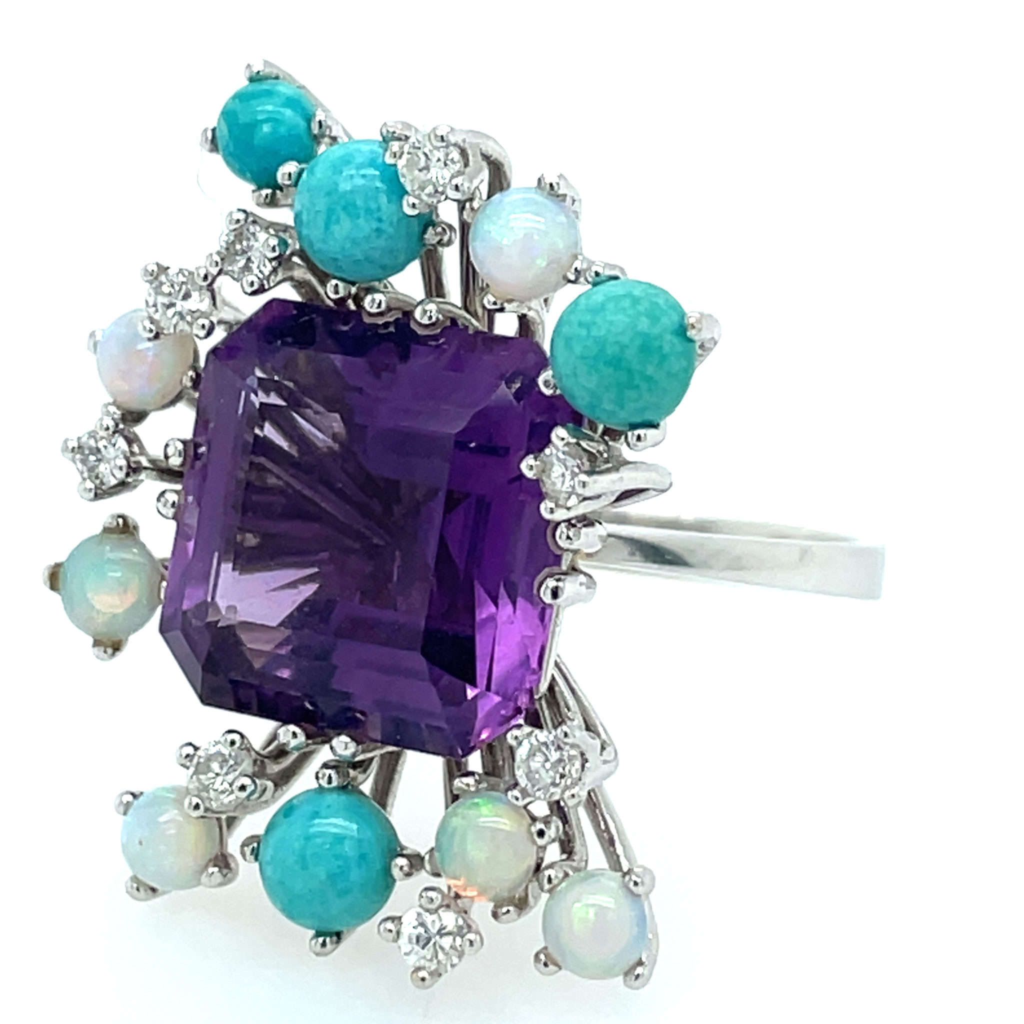 Amethyst Ring Gr. 51,5 Opale, Diamanten, Türkise Weißgold 750/ 18K - Bild 5