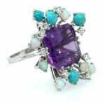 Amethyst Ring Gr. 51,5 Opale, Diamanten, Türkise Weißgold 750/ 18K - Bild 6 Vorschau