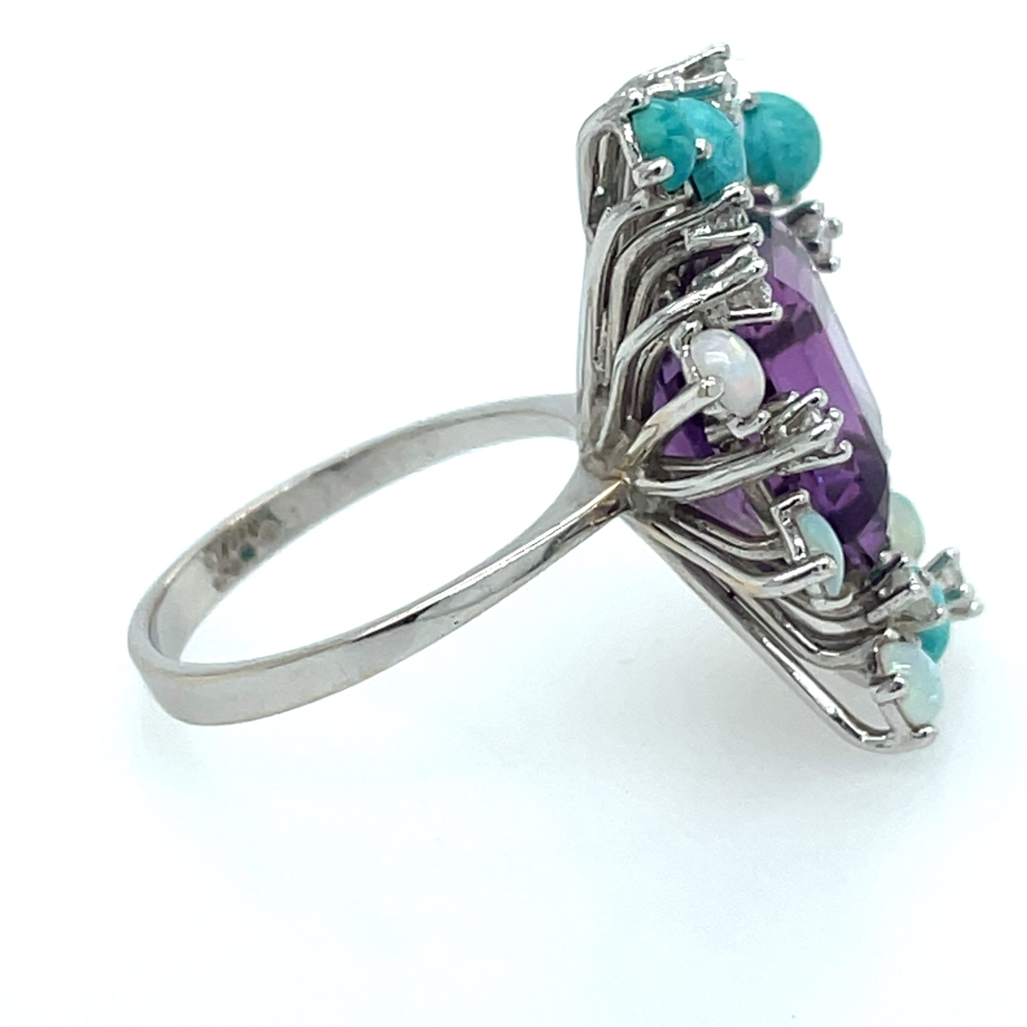 Amethyst Ring Gr. 51,5 Opale, Diamanten, Türkise Weißgold 750/ 18K - Bild 7