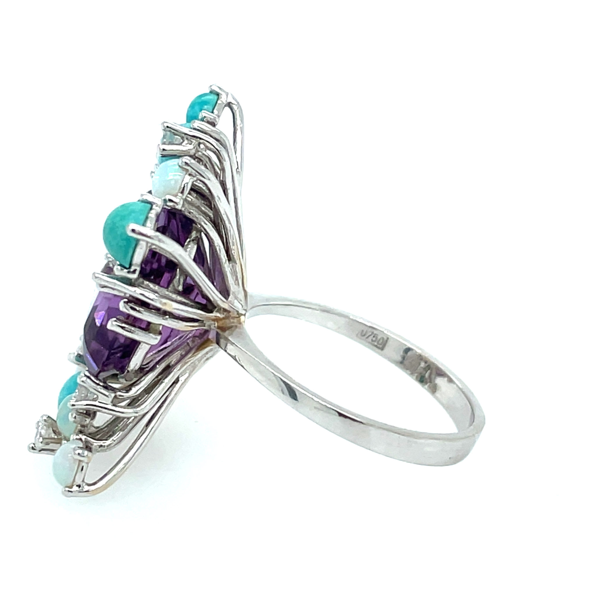 Amethyst Ring Gr. 51,5 Opale, Diamanten, Türkise Weißgold 750/ 18K - Bild 3