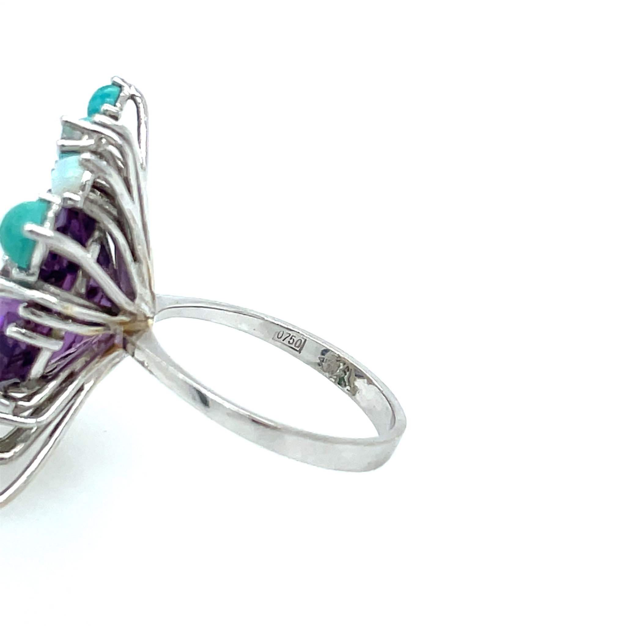 Amethyst Ring Gr. 51,5 Opale, Diamanten, Türkise Weißgold 750/ 18K - Bild 4